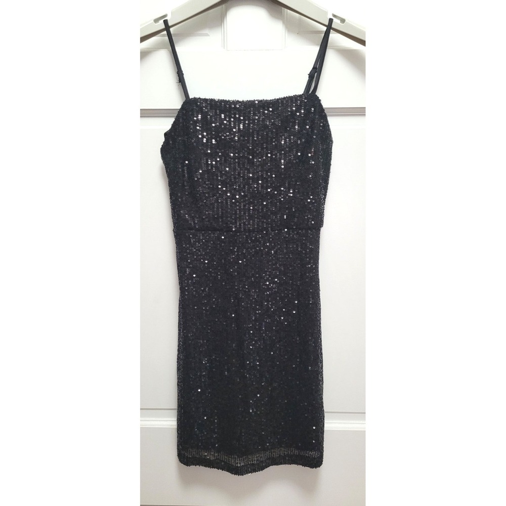 Crystal Sky Sleeveless Sequin Mini Slip Dress - Black - XS